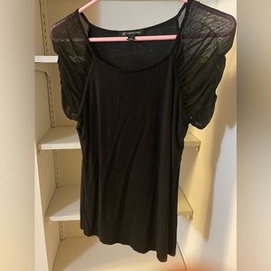 INC International Concepts black puffy sleeve fitted top.